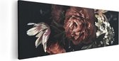 Artaza Canvas Schilderij Bloemen Op Een Zwart Achtergrond - 90x30 - Foto Op Canvas - Canvas Print