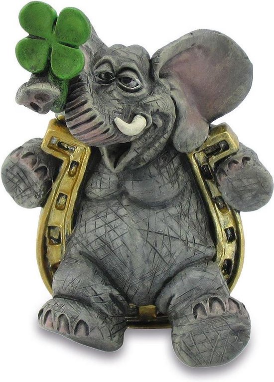 grappige beelden collectie - geluk olifant - klavertjevier olifant - veel geluk olifant - grappige beeldje - 8.5 cm hoog – polyresin