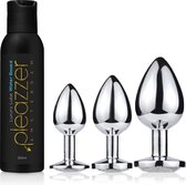Pleazzer Luxe Buttplugs  - incl clitoris stimulator en glijmiddel - Buttplug set 3-delig – Transparant/Wit