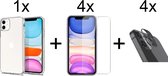 iPhone 13 hoesje siliconen case transparant cover - 4x iPhone 13 Screen Protector + 4x Camera Lens Screenprotector