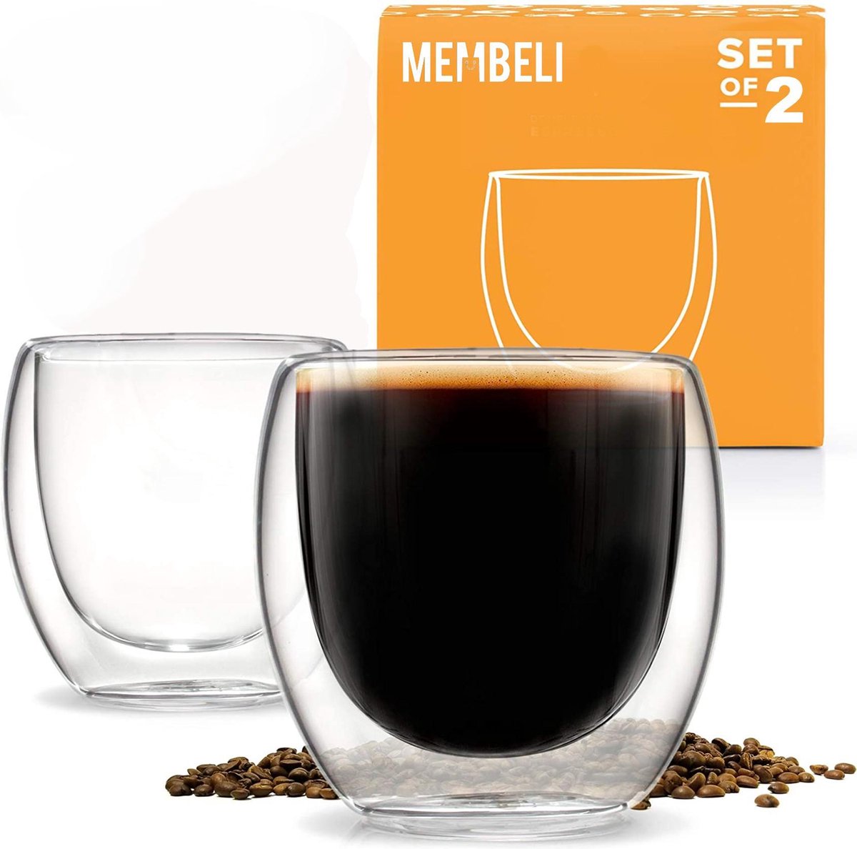 Membeli Espresso Koffie Kopjes set van 2 - Dubbelwandig Espresso Glazen zonder Oor - 80 mL - Koffiekopjes