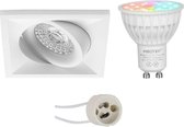 Mi-Light MiBoxer - LED Spot Set GU10 - Smart LED - Wifi LED - Slimme LED - 4W - RGB+CCT - Aanpasbare Kleur - Dimbaar - Pragmi Qiundo Pro - Inbouw Vierkant - Mat Wit - Kantelbaar - 80mm - BES 