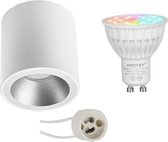 Mi-Light MiBoxer - Opbouwspot Set GU10 - Smart LED - Wifi LED - Slimme LED - 4W - RGB+CCT - Aanpasbare Kleur - Dimbaar - Primux Cliron Pro - Opbouw Rond - Mat Wit/Zilver - Verdiept - Ø90mm