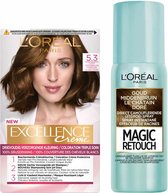 L'Oréal Excellence Creme Haarverf 5.3 Licht Goudbruin + Magic Retouch Uitgroeispray Goud Middenbruin 75 ml Pakket