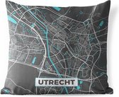 Tuinkussen - Plattegrond - Utrecht - Grijs - Blauw - 40x40 cm - Weerbestendig - Stadskaart
