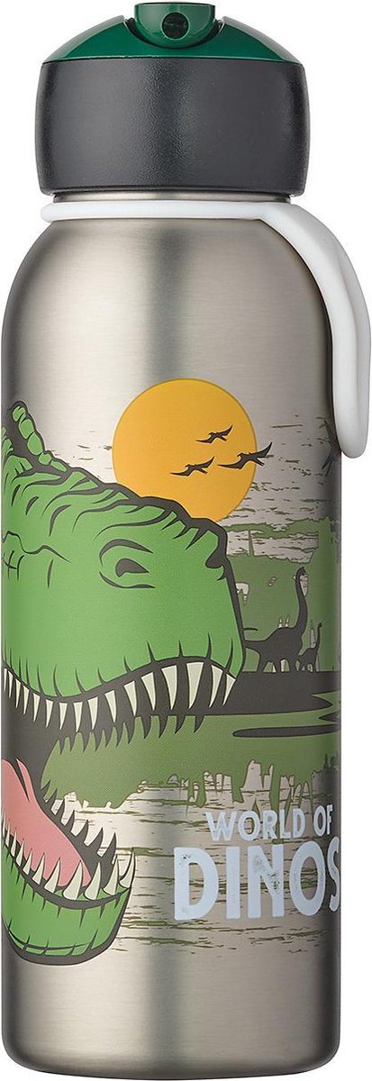 Mepal – isoleerfles flip-up Campus – Dino – waterfles met rietje – houdt je drankje tot 9 uur warm en 12 uur koud – drinkfles voor kinderen – thermosfles
