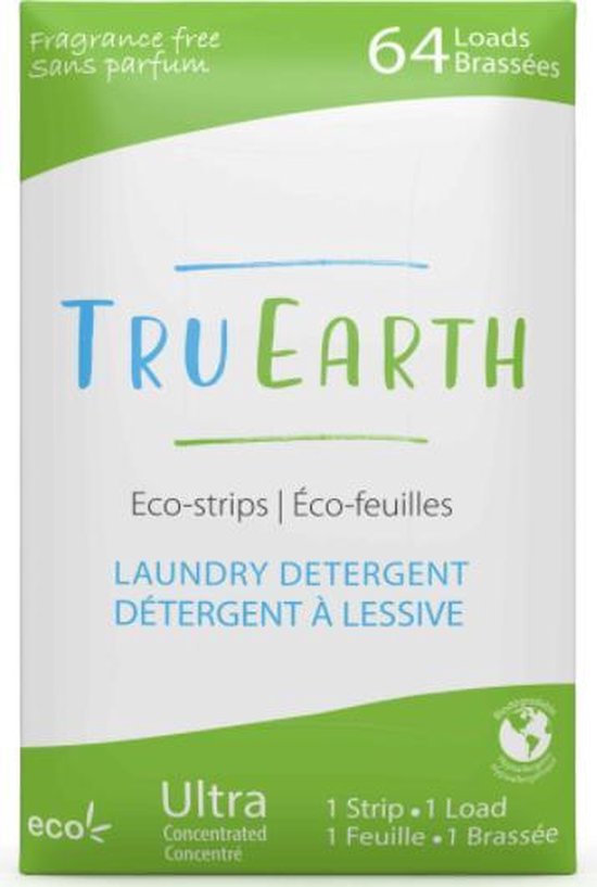 Tru Earth Eco Wasstrips Parfumvrij (64 wasbeurten) - wasstrips - duurzaam wasmiddel - 95% ruimtebesparing - plasticvrij - zero waste - vegan