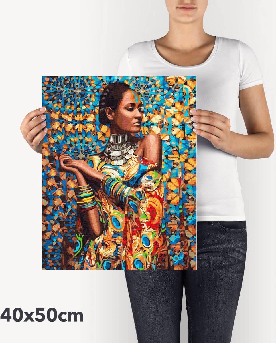 Schilderen Op Nummer Volwassenen DIY Paint By Number Compleet Hobby Pakket op Frame met Vernis - ®Arty Bee - Exotische Vrouw 40x50cm — afbeelding 4