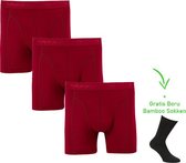 Bamboo Boxershort- Bamboo Onderbroeken - Super zacht - Antibacterieel - Perfect draagcomfort - 95% Bamboo - 3 stuks - 1 paar bamboo sokken cadeau - Bordo - L