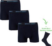 Bamboo Boxershort- Bamboo Onderbroeken - Super zacht - Antibacterieel - Perfect draagcomfort - 95% Bamboo - 3 stuks - 1 paar bamboo sokken cadeau - Marine - XXL