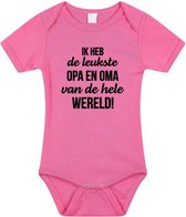 Leukste opa en oma tekst baby rompertje roze meisjes - Cadeau opa en oma - Babykleding 80 (9-12 maanden)