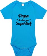 Papa superlief tekst baby rompertje blauw jongens - Kraamcadeau/ Vaderdag cadeau - Babykleding 80 (9-12 maanden)