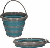 3x Opvouwbare emmer blauw/grijs 10 liter - Camping emmer petrol blauw/grijs