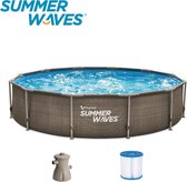 Summer Waves Frame Zwembad | Rotan l Look | Ø 305 cm x 76 xm | Inclusief Filterpomp | Bruin