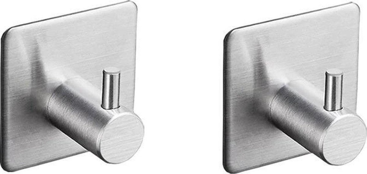 RiMa7 - Handdoekhaakjes - Ophanghaak - RVS - Zilver - Zelfklevend Vierkant - 2 stuks
