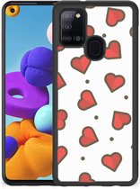 Transparant Hoesje Super als Sinterklaas Cadeautje Samsung Galaxy A21s Silicone Hoesje met Zwarte rand Hearts