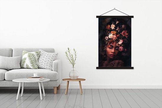 Posterhanger incl. Poster 120x180 cm - Schoolplaat - Flora - Vrouwen - Kleuren - Textielposter - Zwarte latten