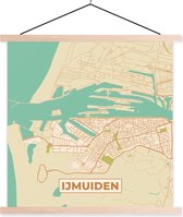 Porte-affiche avec affiche - Affiche scolaire - Plan de la ville - IJmuiden - Vintage - 90x90 cm - Lattes vierges