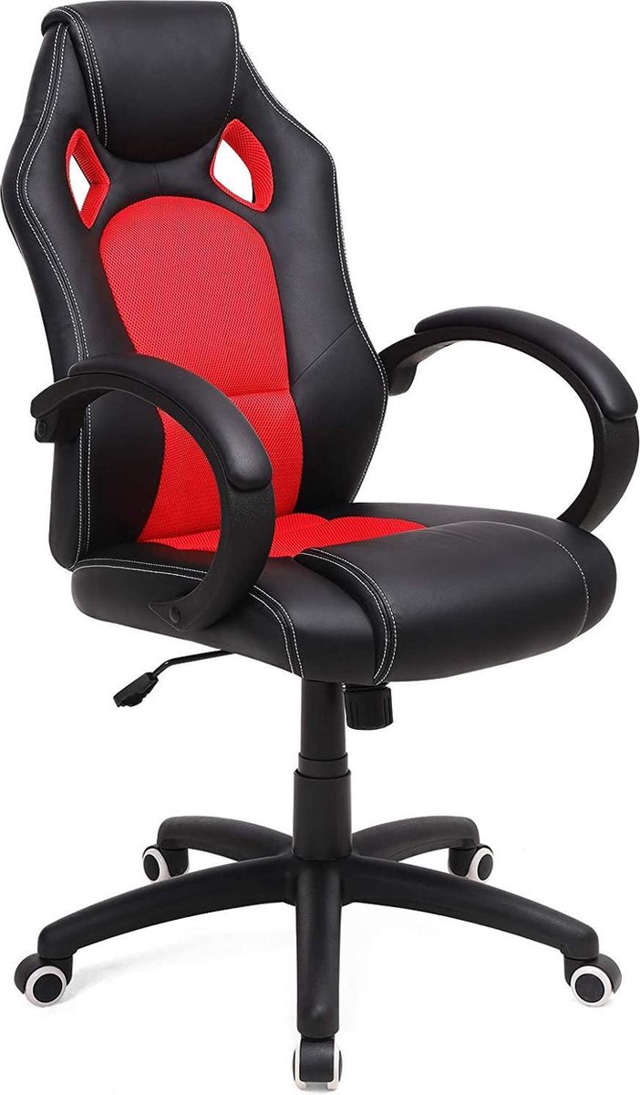 Bureaustoel | Bureau | Gamingstoel | Bureaustoel met wieltjes | Bureaustoel voor volwassenen | Bureaustoel verstelbaar | Zwart | Rood | SONGMICS OBG56BR |