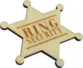 Houten stervormige badge met de tekst Ring Security - trouwen - huwelijk - trouwring - bruidskinderen