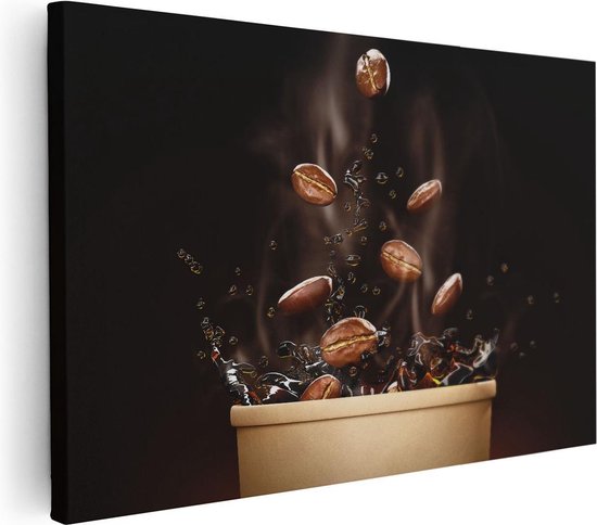 Artaza Canvas Schilderij Koffie Beker Met Koffiebonen Erin - 90x60 - Foto Op Canvas - Canvas Print - Muurdecoratie