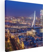 Artaza Canvas Schilderij Rotterdamse Skyline Met De Erasmusbrug  - 50x50 - Foto Op Canvas - Canvas Print