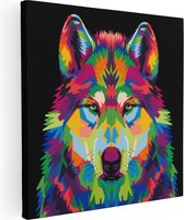 Artaza Canvas Schilderij Gekleurde Wolvenkop - Wolf - Abstract - 50x50 - Foto Op Canvas - Canvas Print