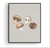 Poster Champignons / Paddenstoel Grijs Groente / Fruit Poster Handgetekend - Keuken - Muurdecoratie - 80x60cm - PosterCity