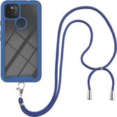 Voor Google Pixel 5A 5G Sterrenhemel Effen Kleur Serie Schokbestendige PC + TPU Beschermhoes met Nekband (Blauw)