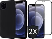 iPhone 13 Pro Hoesje Met 2x Screenprotector - Fluweelzachte Backcover - Zwart