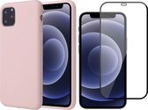 iPhone 13 Pro Max Hoesje en Screenprotector - Fluweelzachte Backcover - Roze