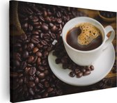 Artaza Canvas Schilderij Kopje Koffie Met Koffiebonen - 90x60 - Foto Op Canvas - Canvas Print - Muurdecoratie