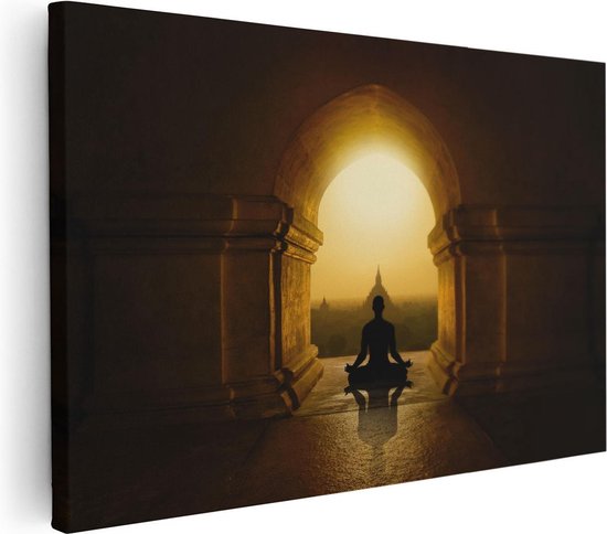 Artaza Canvas Schilderij Man Doet Yoga In Een Boeddha Tempel - 60x40 - Foto Op Canvas - Canvas Print