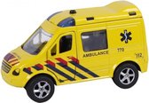 ambulance pull-back met licht en geluid 11 cm geel