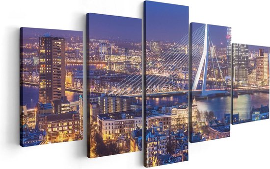 Artaza Canvas Schilderij Vijfluik Rotterdamse Skyline Met De Erasmusbrug  - 100x50 - Foto Op Canvas - Canvas Print