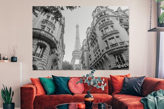 Toile Peinture France - Zwart - Wit - Tour Eiffel - 180x120 cm - Décoration murale XXL