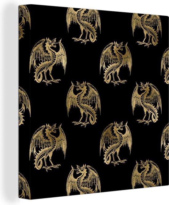 Toile Peinture Motifs - Dragon - Or - Zwart - 50x50 cm - Décoration murale