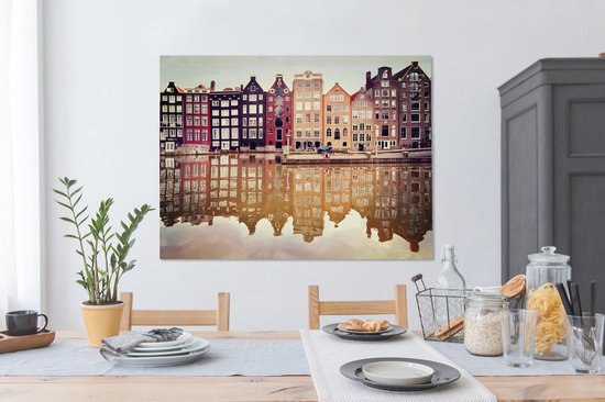 Réflexion des façades typiques dans l'eau en toile 120x80 cm - impression photo sur toile peinture Décoration murale salon / chambre à coucher) / Villes Peintures Toile