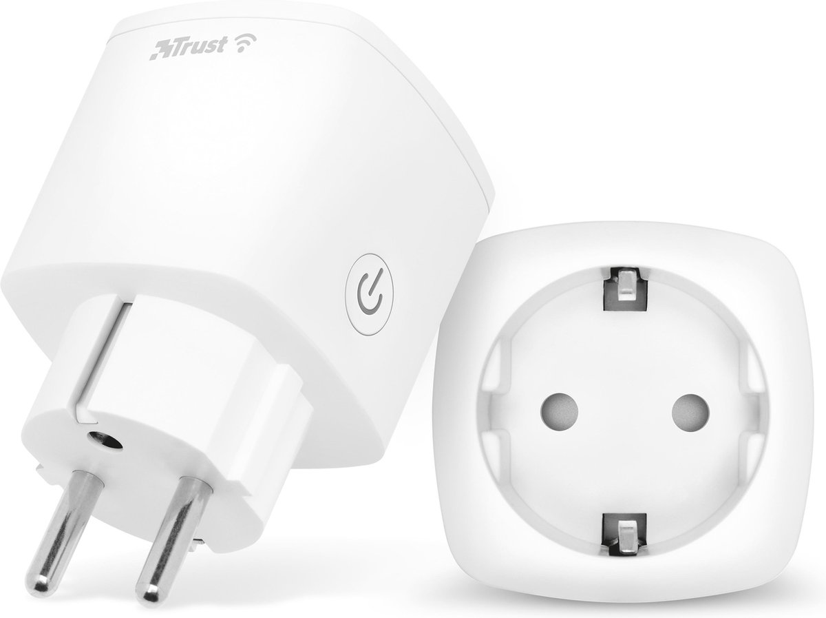 Trust Smart Stekker Duo Pack – Slimme Stopcontacten – App & Spraakbesturing – Energie Besparend - 2.4 GHz - - Wit