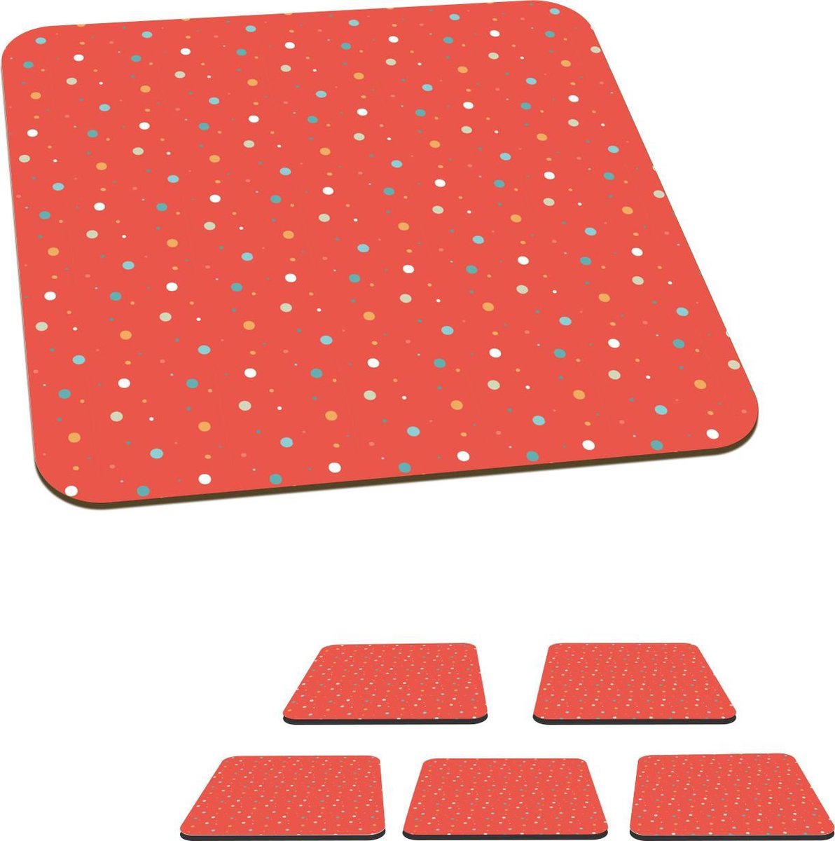 Onderzetters voor glazen - Stippen - Rood - Patronen - 10x10 cm - Glasonderzetters - 6 stuks