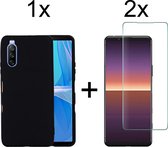 Sony Xperia 10 III hoesje zwart siliconen case hoes cover hoesjes - 2x Sony Xperia 10 III Screenprotector