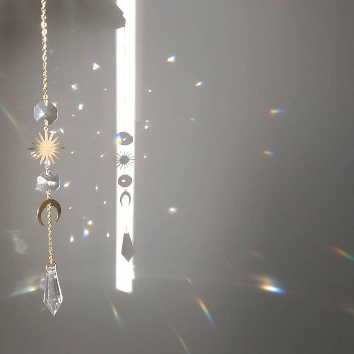 Kristallen zonnevanger - Raamdecoratie lichtprisma - Zon en maan handgemaakte kristallen zonnevanger