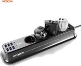 MOXOM Stekkerdoos Zwart met USB & C -poorten en schakelaar 6 USB & 2 type C laders 3.4A - 4 stopcontacten – Randaarde – 2 meter snoer – Incl anti-slip pads
