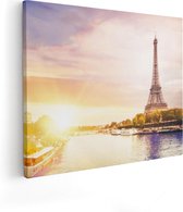 Artaza Canvas Schilderij Eiffeltoren In Parijs Aan Het Water - 100x80 - Groot - Foto Op Canvas - Canvas Print