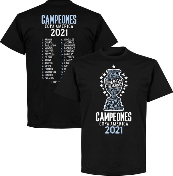 Argentinië Copa America 2021 Winners Selectie T-Shirt - Zwart