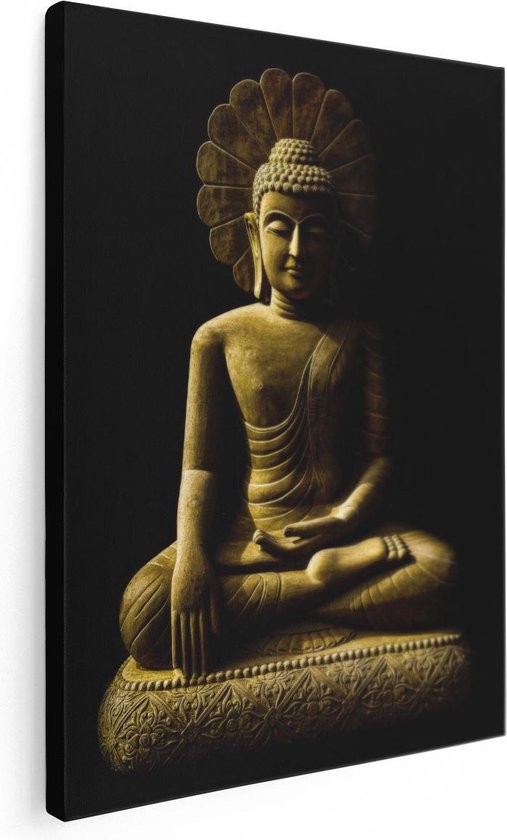 Artaza Canvas Schilderij Gouden Boeddha Beeld In Meditatie  - 30x40 - Klein - Foto Op Canvas - Canvas Print