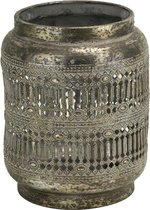Windlicht - Tafellamp - Kaarsenhouder - Lantaarn - Marrakesh Antique Zilver - 15x15x19cm - Metaal-Glas