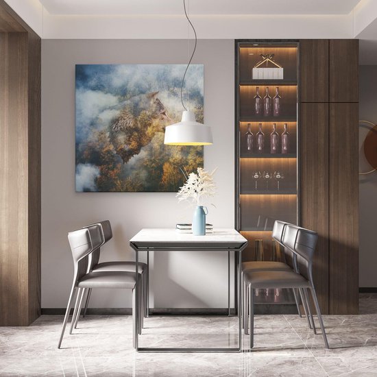 Artaza - Peinture sur toile - Tête de loup sur une forêt d'automne - Loup - Abstrait - 90 x 90 - Groot - Photo sur toile - Impression sur toile