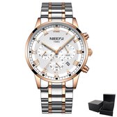 NIBOSI - Horloge voor mannen - Zilver/Roségoud/Wit - Quartz - 42mm - RVS - 3 ATM waterdicht