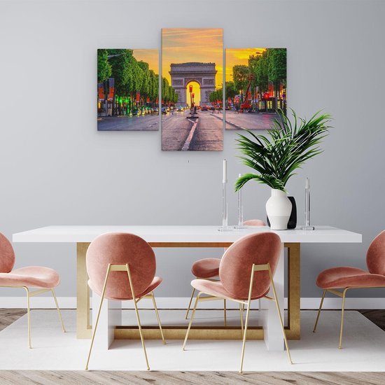 Artaza Toile Peinture Triptyque Arc De Triomphe A Paris Depuis La Rue - 90x60 - Photo Sur Toile - Impression Sur Toile